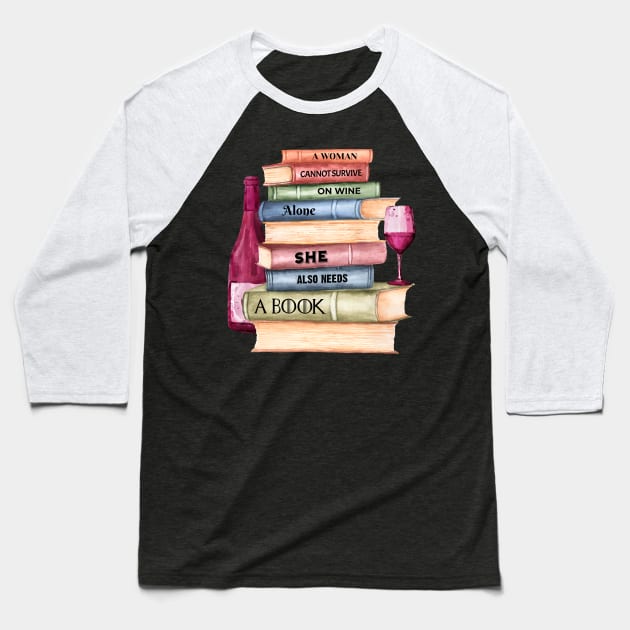 Wine Drinker Book Lover Baseball T-Shirt by MintaApparel